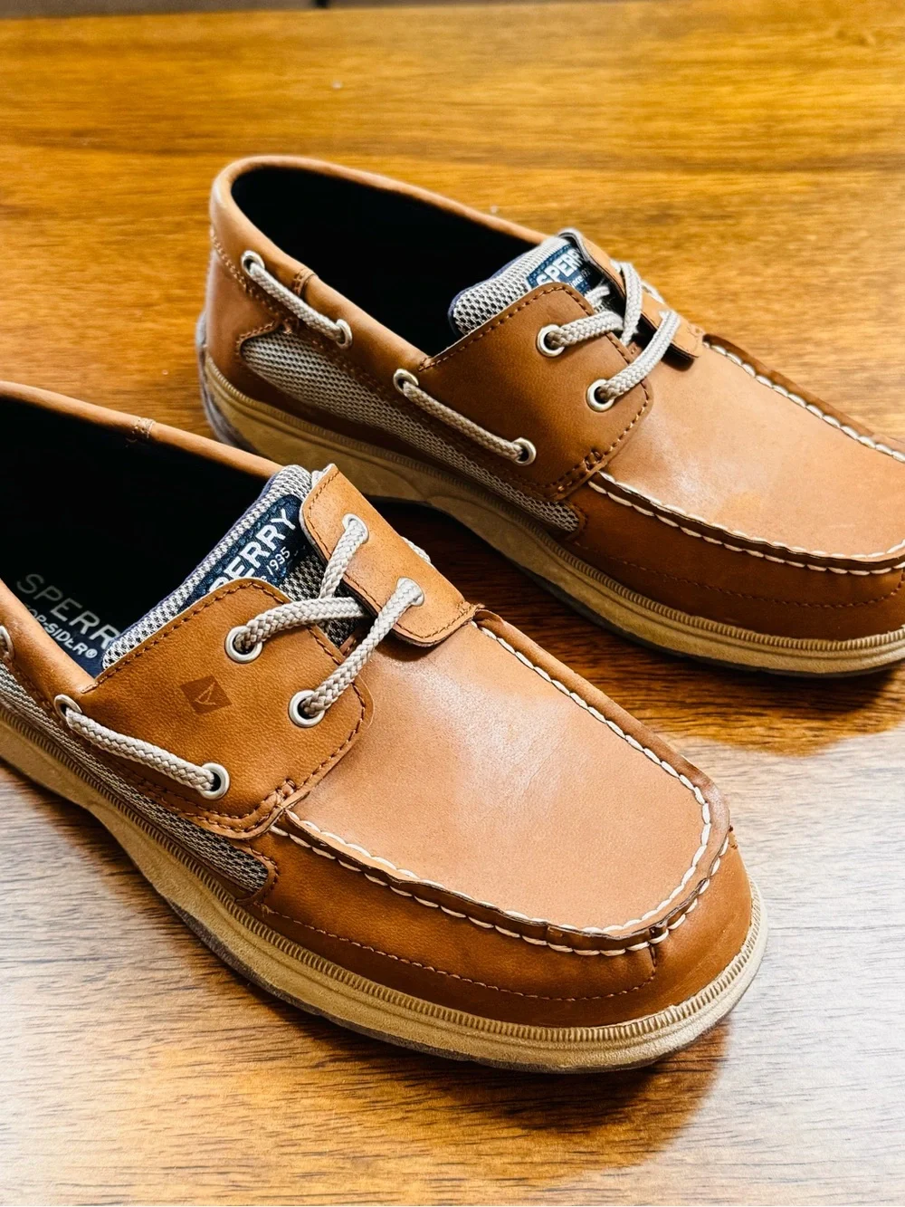 Sperry Top-Sider Boys Boat Shoes Tan Brown Leather Size 3.5M Youth